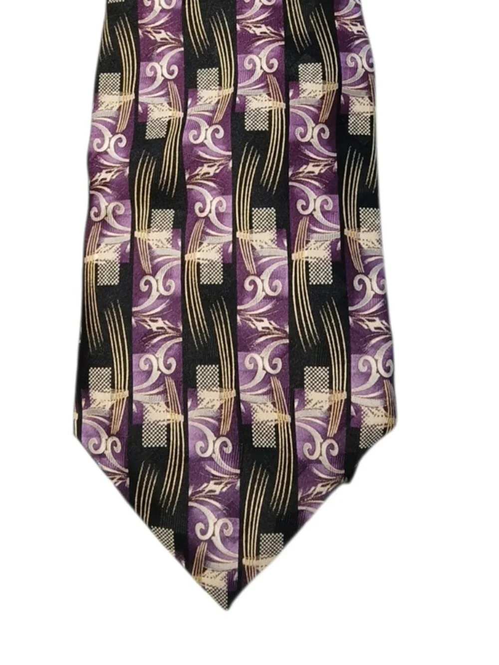 Pierre Cardin 100% Silk Purple Black Geometric Abstract Wide Necktie Designer 58